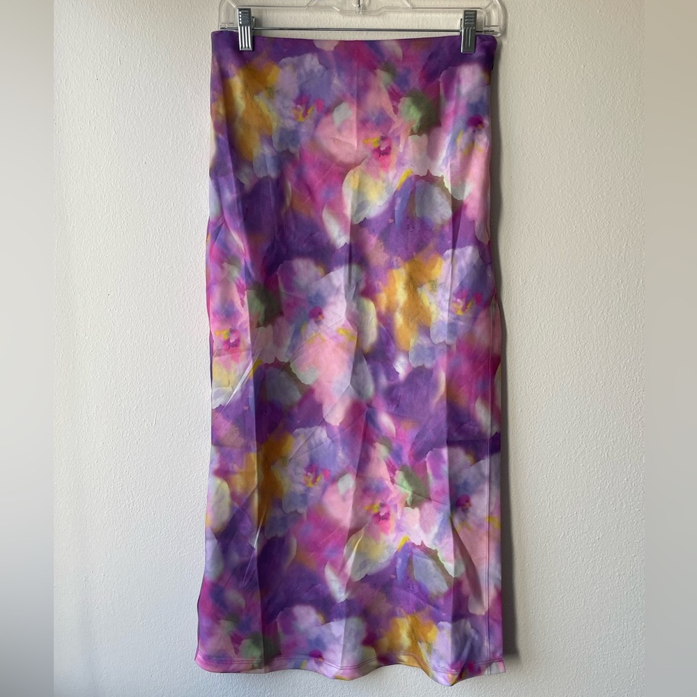 Urban Outfitters Floral Watercolor Midi Skirt-Size Medium, Slit